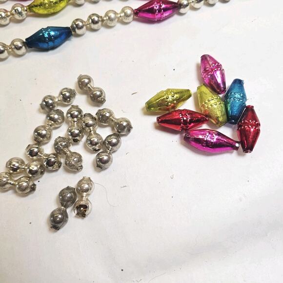 Vintage Christmas Tree Mercury Glass Bead Garland Double Indent Beads & Barrels - Picture 4 of 8